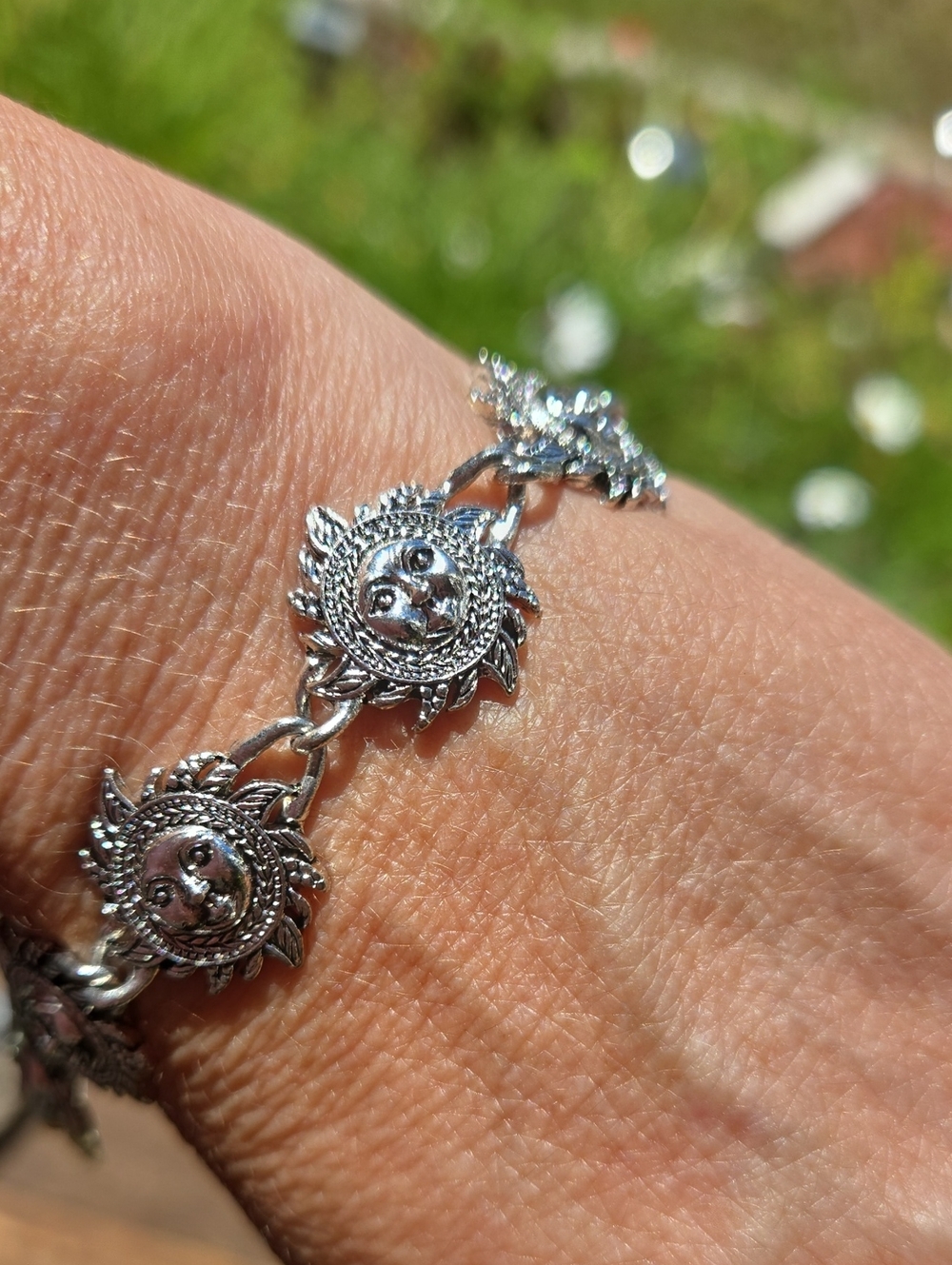 Sun Face Silver Charm Bracelet - Women Jewelry